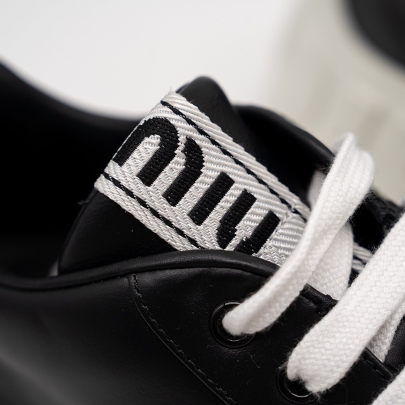 size 40eu 10 US Miu Miu Logo Platform Sneakers Black White - Picture 8 of 16